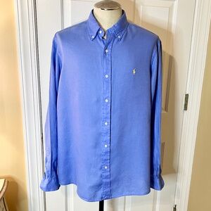 EUC Men's Polo Ralph Lauren Classic Fit Linen Button Down Shirt Blue Size XL
